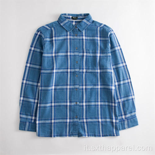 Camicia a maniche lunghe scozzese blu e bianca da uomo